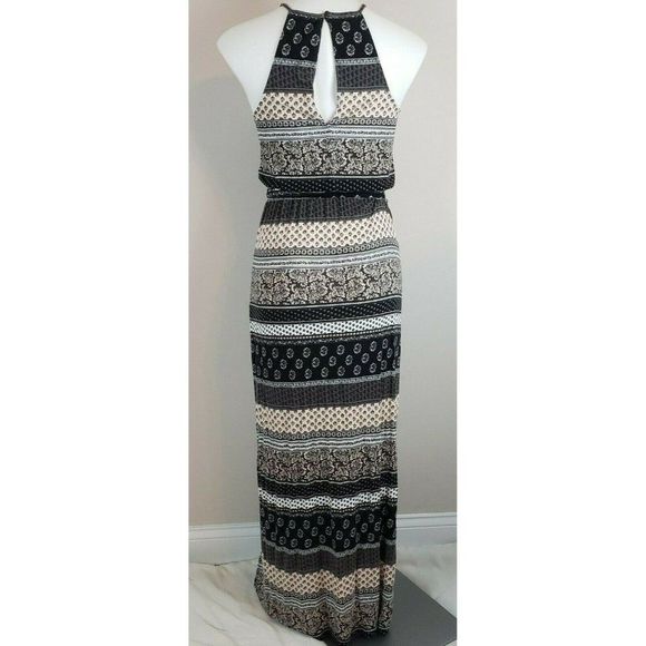American Eagle Soft & Sexy Maxi Dress Keyhole Back Black Beige XS EUC - Picture 3 of 5